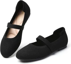 Tilocow Womens Ballet Flats Round Toe Knit Mary Jane Shoes Comfortable Dressy Flats for Women Casual Adjustable Strap Slip On Shoes