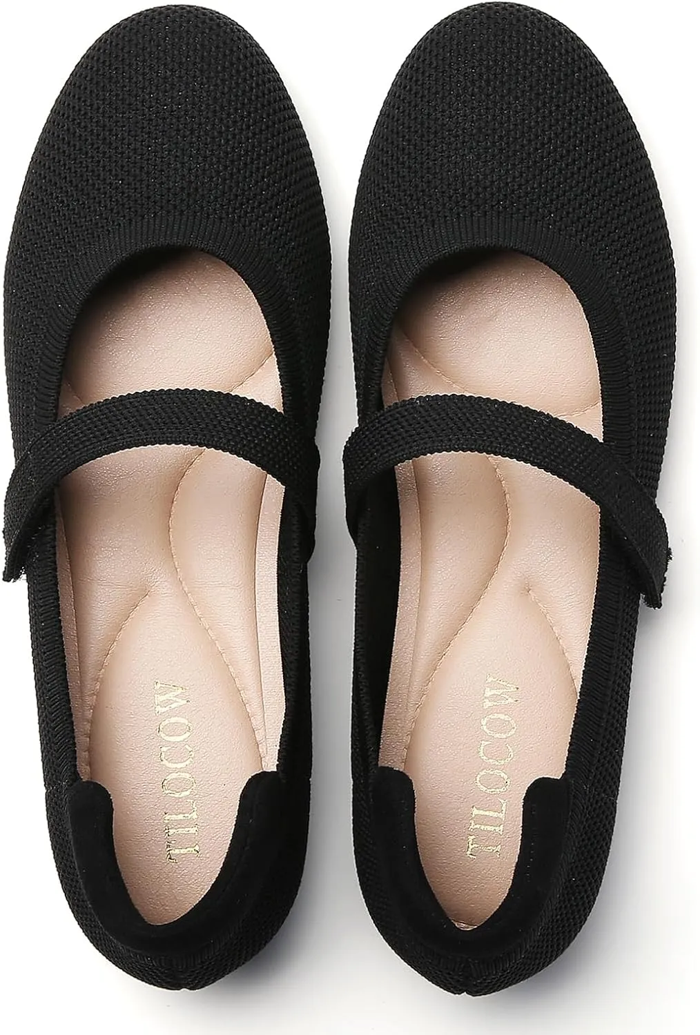 Tilocow Womens Ballet Flats Round Toe Knit Mary Jane Shoes Comfortable Dressy Flats for Women Casual Adjustable Strap Slip On Shoes