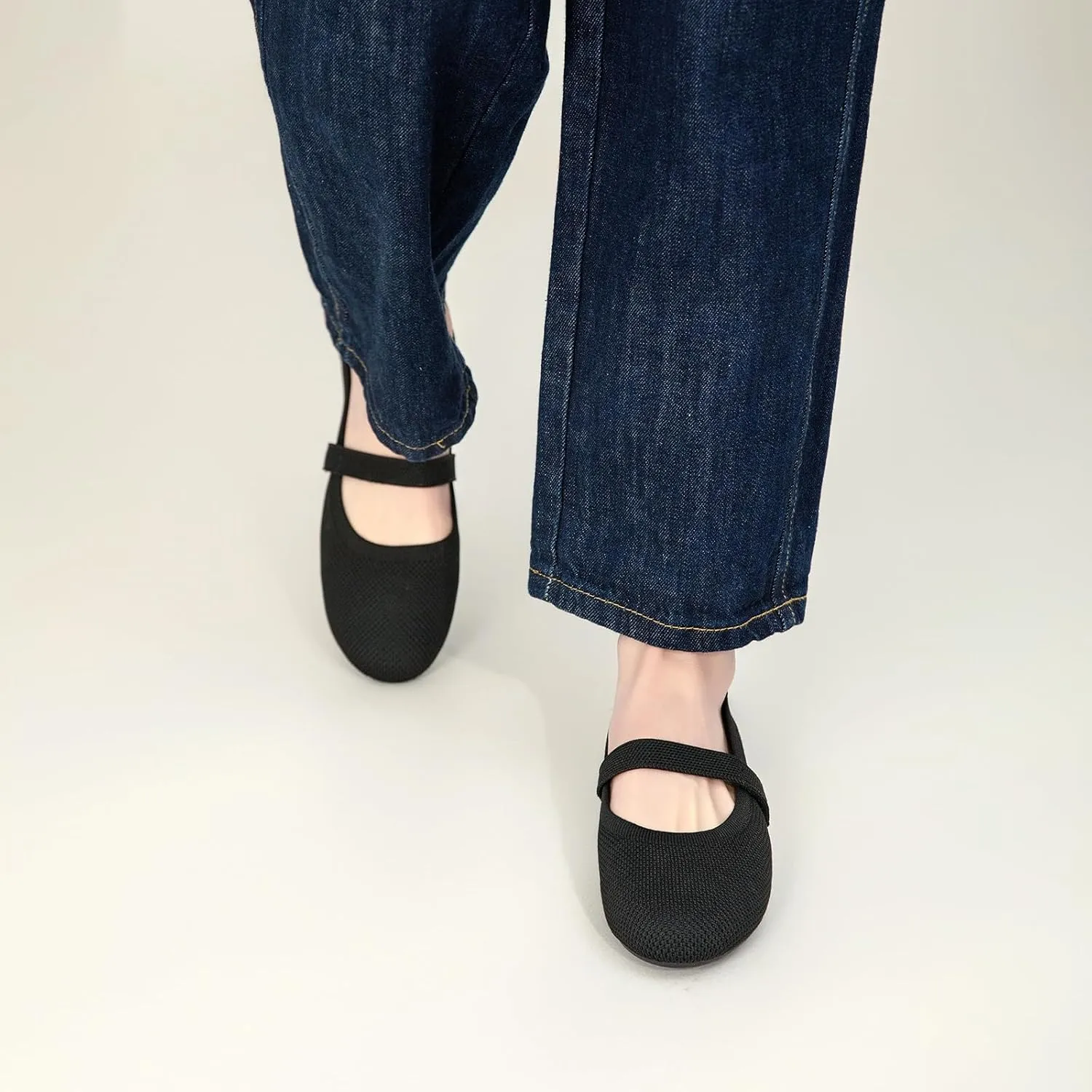 Tilocow Womens Ballet Flats Round Toe Knit Mary Jane Shoes Comfortable Dressy Flats for Women Casual Adjustable Strap Slip On Shoes