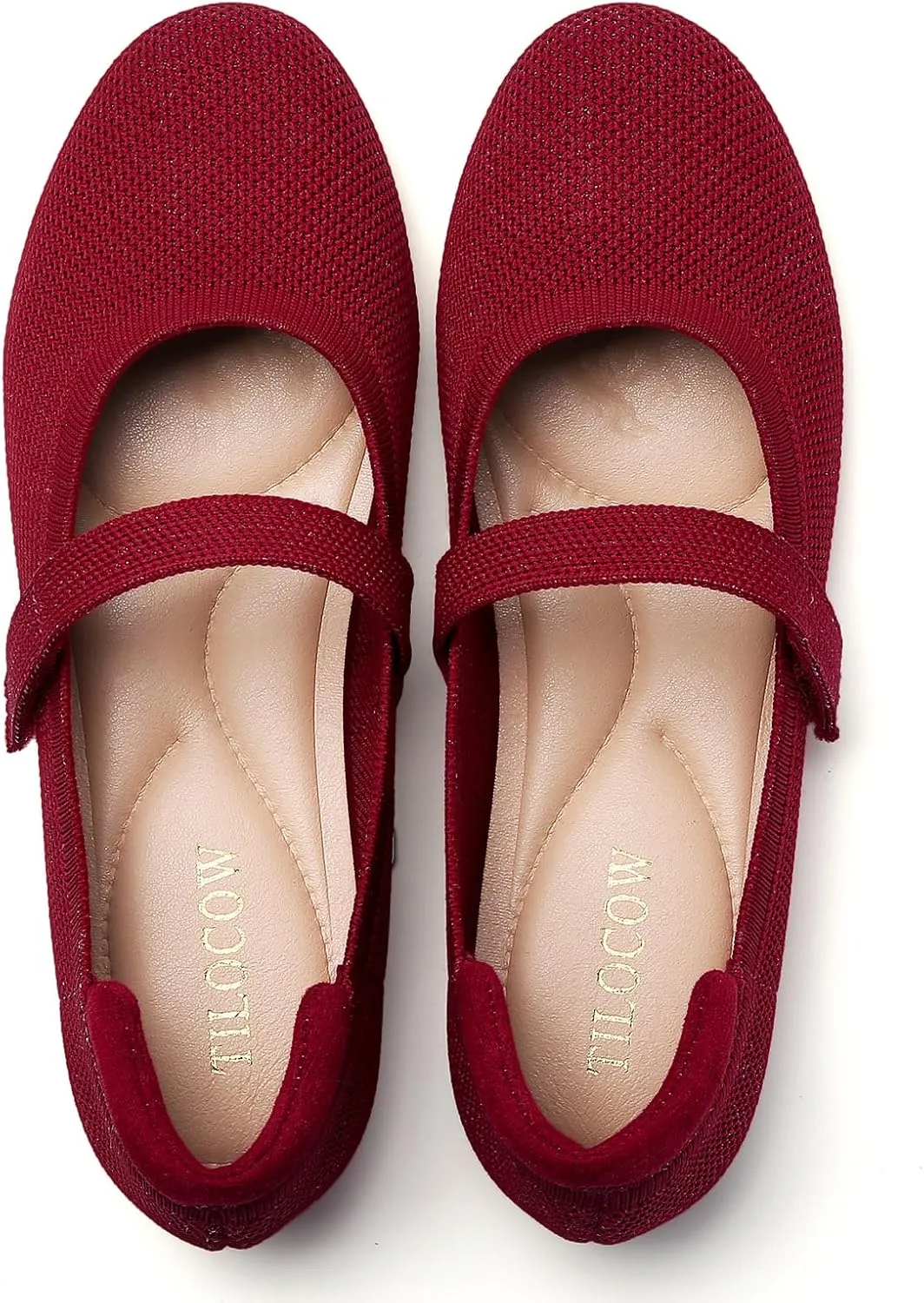 Tilocow Womens Ballet Flats Round Toe Knit Mary Jane Shoes Comfortable Dressy Flats for Women Casual Adjustable Strap Slip On Shoes