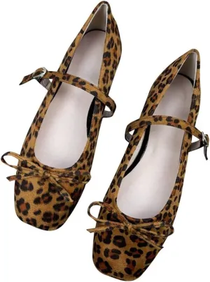 TN TANGNEST Leather Flats for Women Comfortable Square Toe Bowknot Ballet Flats Retro Slip On Mary Jane Flats