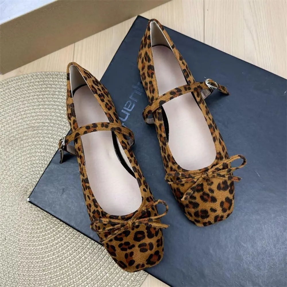 TN TANGNEST Leather Flats for Women Comfortable Square Toe Bowknot Ballet Flats Retro Slip On Mary Jane Flats