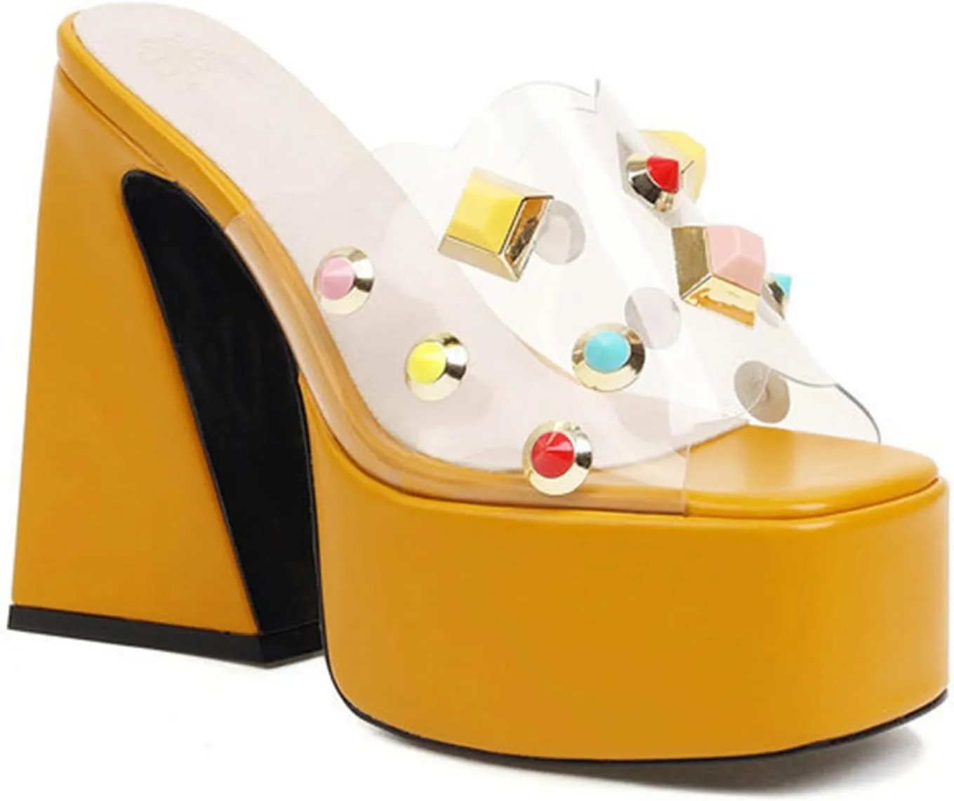 TNXZ Platform Sandal Women's Chunky Heel Slip On Mule Pumps Open Square Toe for Vacation Street Indoor and Outdoor