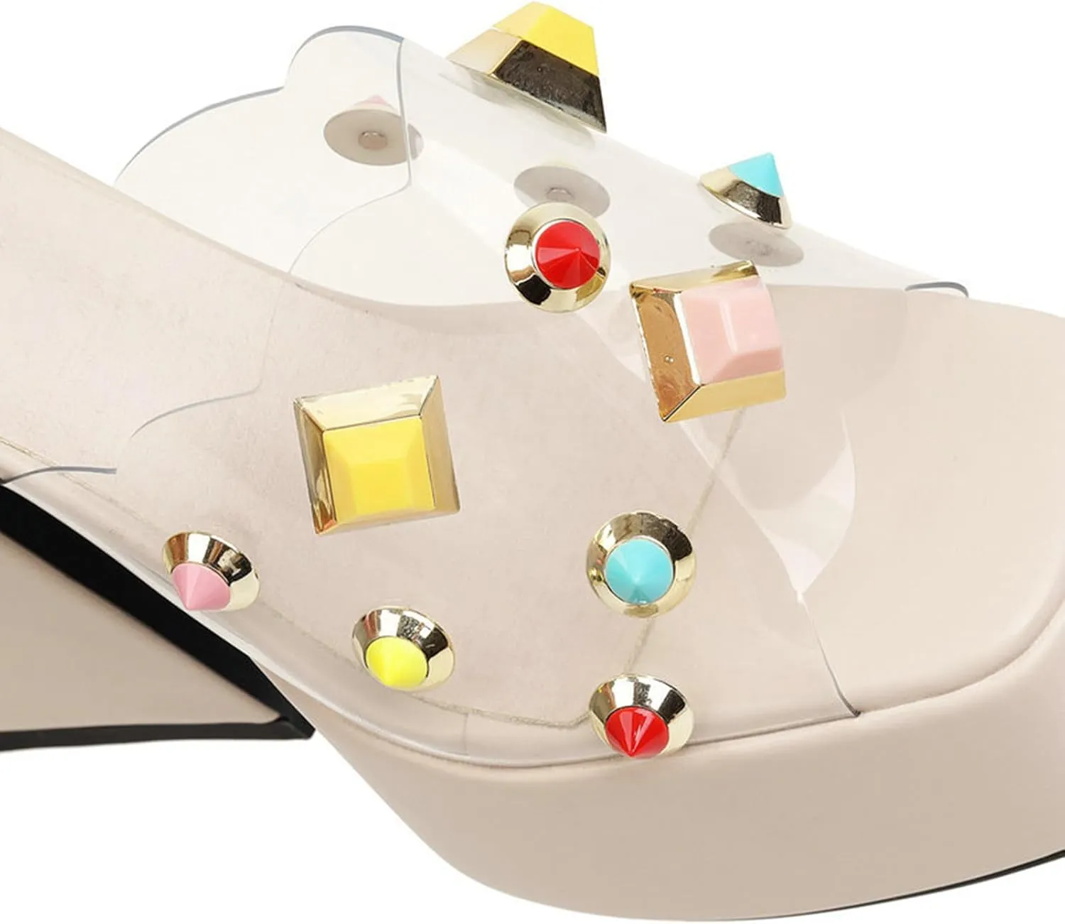 TNXZ Platform Sandal Women's Chunky Heel Slip On Mule Pumps Open Square Toe for Vacation Street Indoor and Outdoor