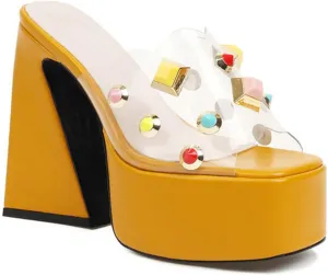 TNXZ Platform Sandal Women's Chunky Heel Slip On Mule Pumps Open Square Toe for Vacation Street Indoor and Outdoor