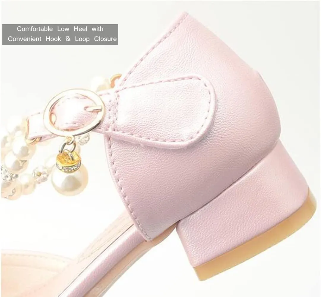 Toddler Flower Girls Dress Shoes Wedding Party School Glitter Low Heel Mary Jane Princess Pumps Sandals for Little Kids
