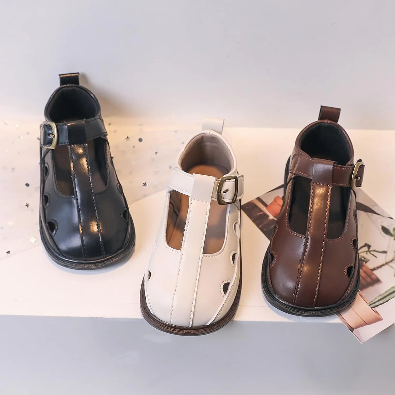 Toddler Girl Mary Jane Dress Shoes Hollowed Slip On Shoes School Oxfor𝐝 Flat𝐬 for Girl Part𝐲 Shoes Girl Cheer Sliders