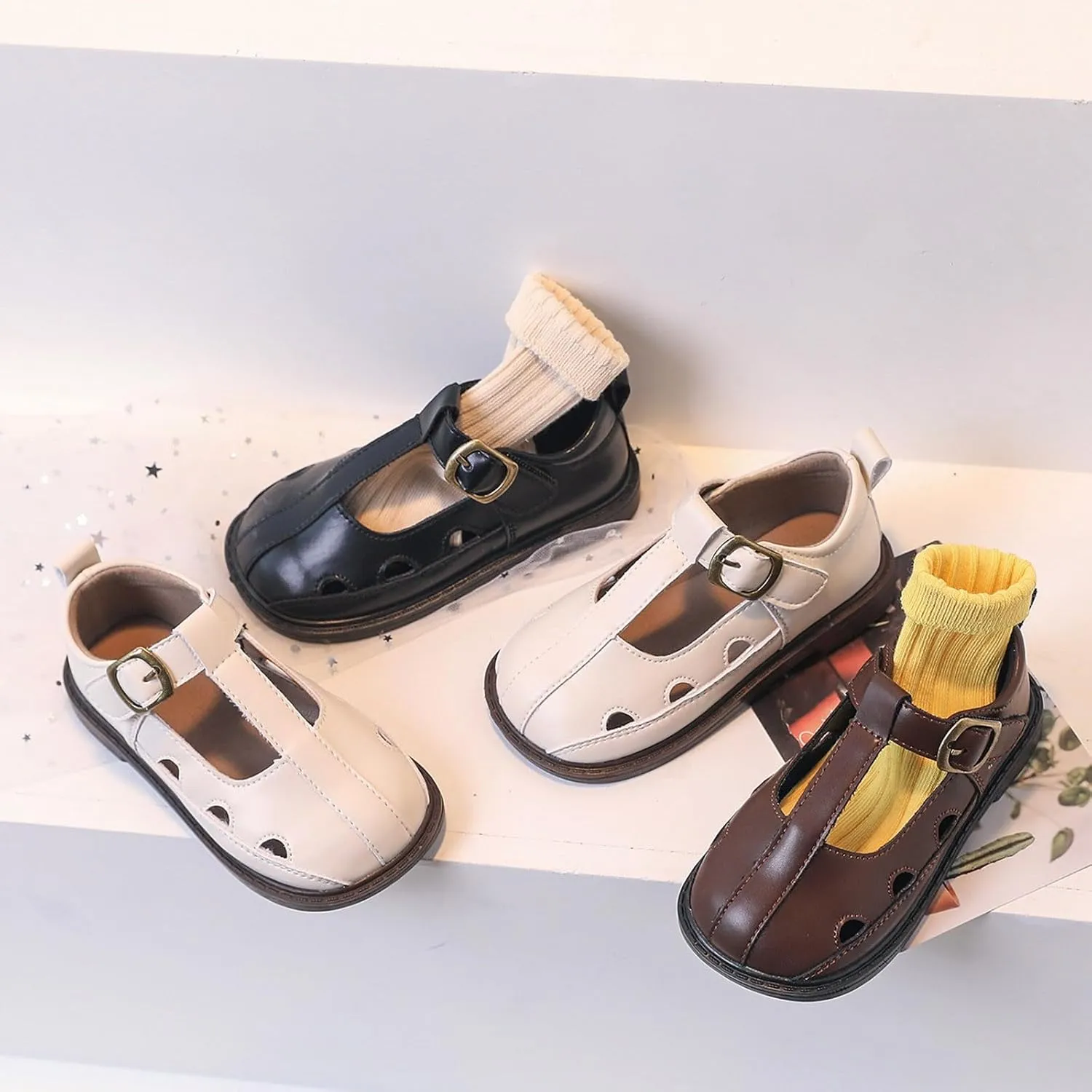 Toddler Girl Mary Jane Dress Shoes Hollowed Slip On Shoes School Oxfor𝐝 Flat𝐬 for Girl Part𝐲 Shoes Girl Cheer Sliders