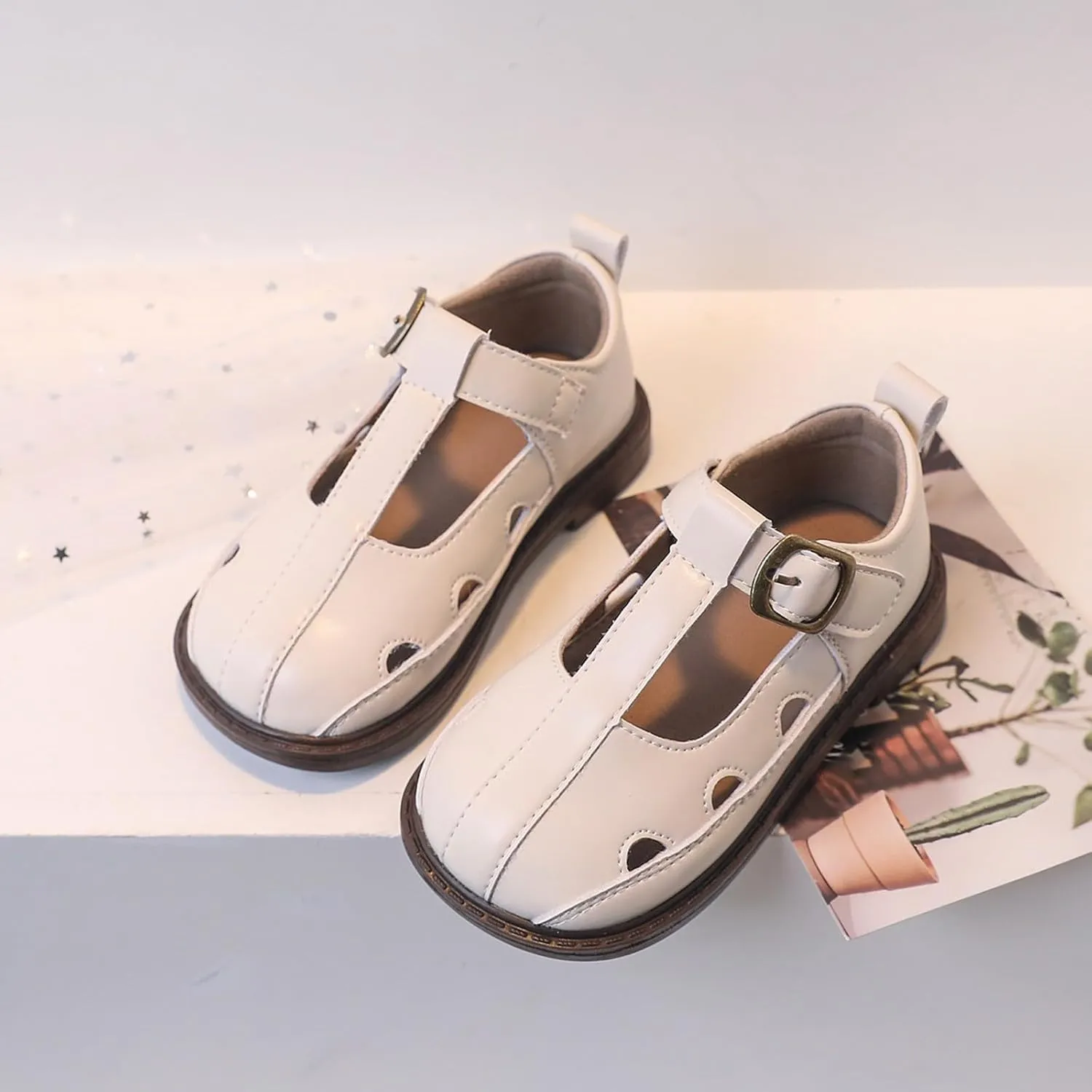 Toddler Girl Mary Jane Dress Shoes Hollowed Slip On Shoes School Oxfor𝐝 Flat𝐬 for Girl Part𝐲 Shoes Girl Cheer Sliders