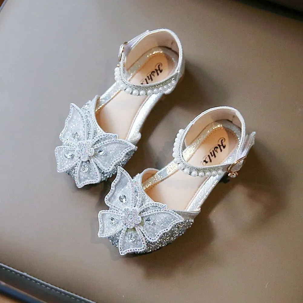 Toddler Girls Sparkle Princess Mary Jane Ballet Flats Glitter Bow Flower Girl Wedding School Party Shoes for Little Kids