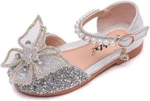 Toddler Girls Sparkle Princess Mary Jane Ballet Flats Glitter Bow Flower Girl Wedding School Party Shoes for Little Kids