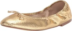Toe Felicia Rounded Boa Ballet Privacy-focused Edelman Slip Flats Embossed Metallic Gold Sam On Top-selling