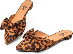 Trary Women's Black Bow Pointed Toe Mules, Modern Mule, Size 5