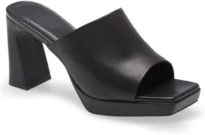 Trish Lucia Womens Platform Chunky Heels Mules Square Open Toe High Heeled Sandals Slip On Slides Dress Shoes