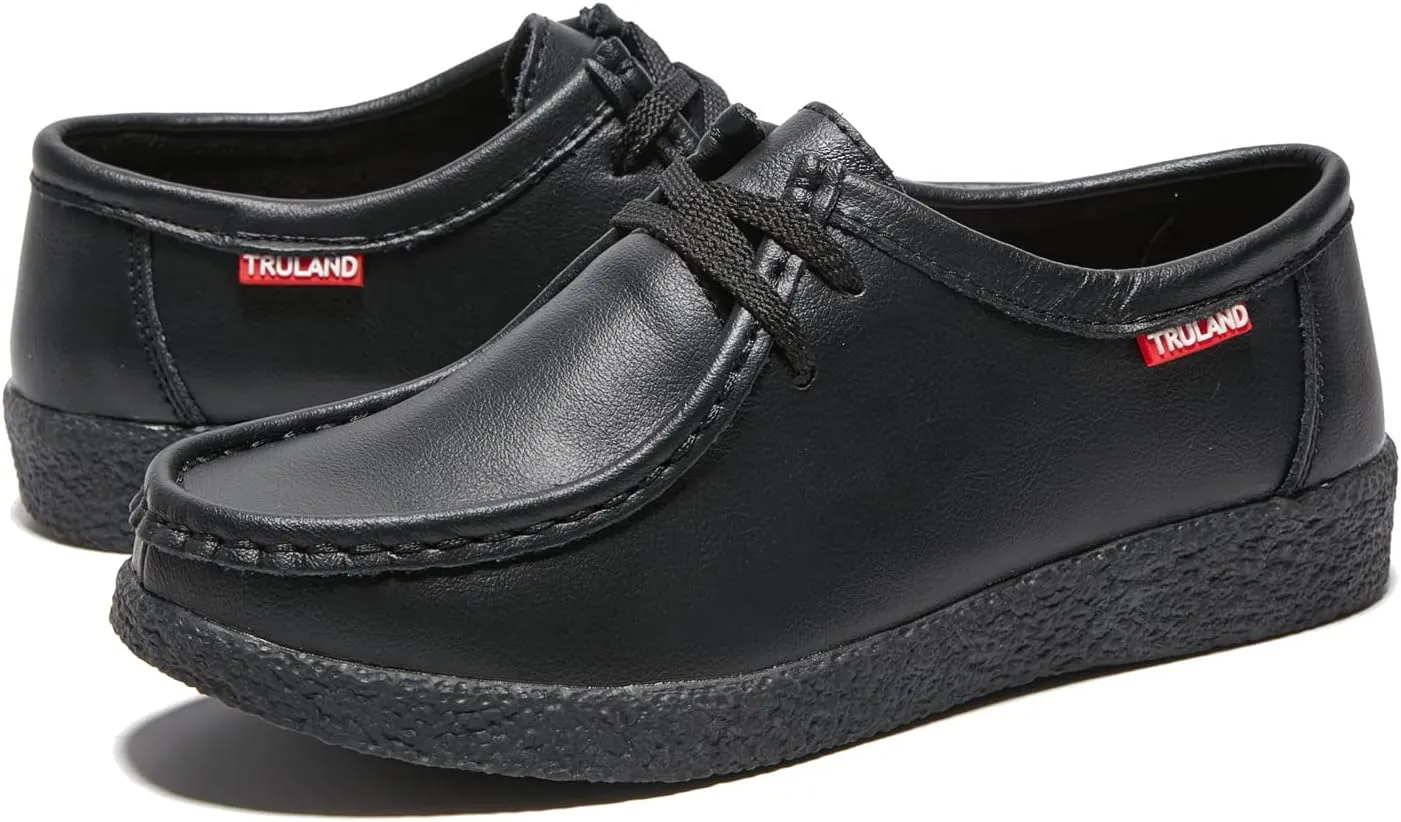 TRULAND Leather Oxford Shoes for Women - Suede Lace Up Moc Toe Low Platform Flat Wallabees Shoes