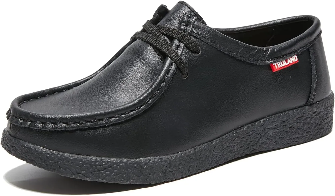 TRULAND Leather Oxford Shoes for Women - Suede Lace Up Moc Toe Low Platform Flat Wallabees Shoes