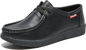 TRULAND Leather Oxford Shoes for Women - Suede Lace Up Moc Toe Low Platform Flat Wallabees Shoes