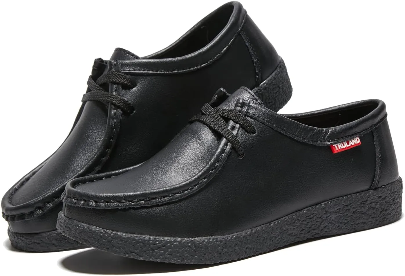 TRULAND Leather Oxford Shoes for Women - Suede Lace Up Moc Toe Low Platform Flat Wallabees Shoes