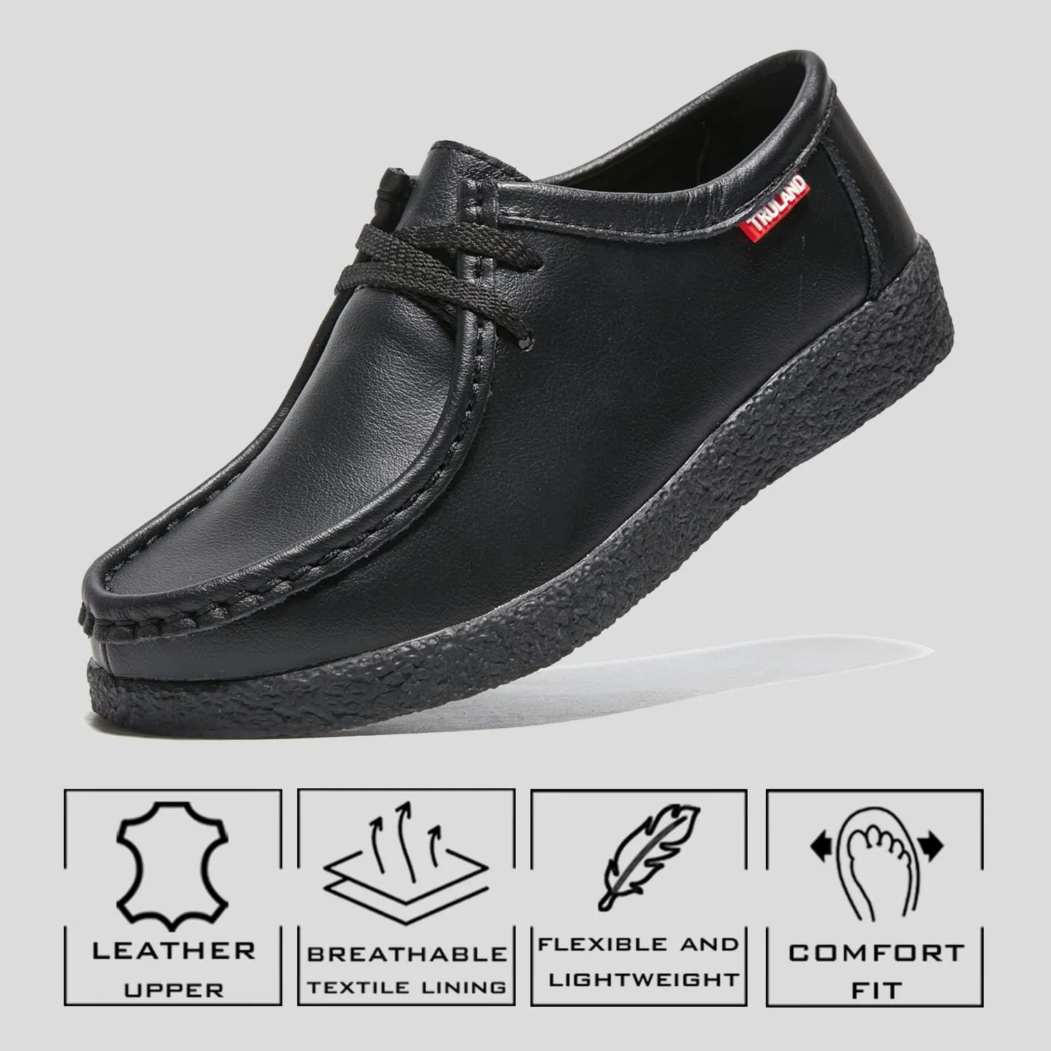 TRULAND Leather Oxford Shoes for Women - Suede Lace Up Moc Toe Low Platform Flat Wallabees Shoes