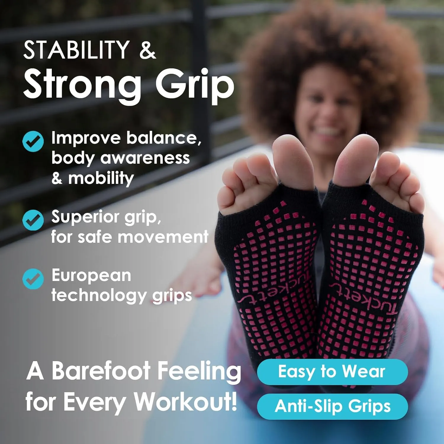 Tucketts Ballerina Ballet Socks for Women, NonSlip Toeless Pilates Grip Socks for Barre & Barefoot Workouts, Size 5-9, 1 Pair