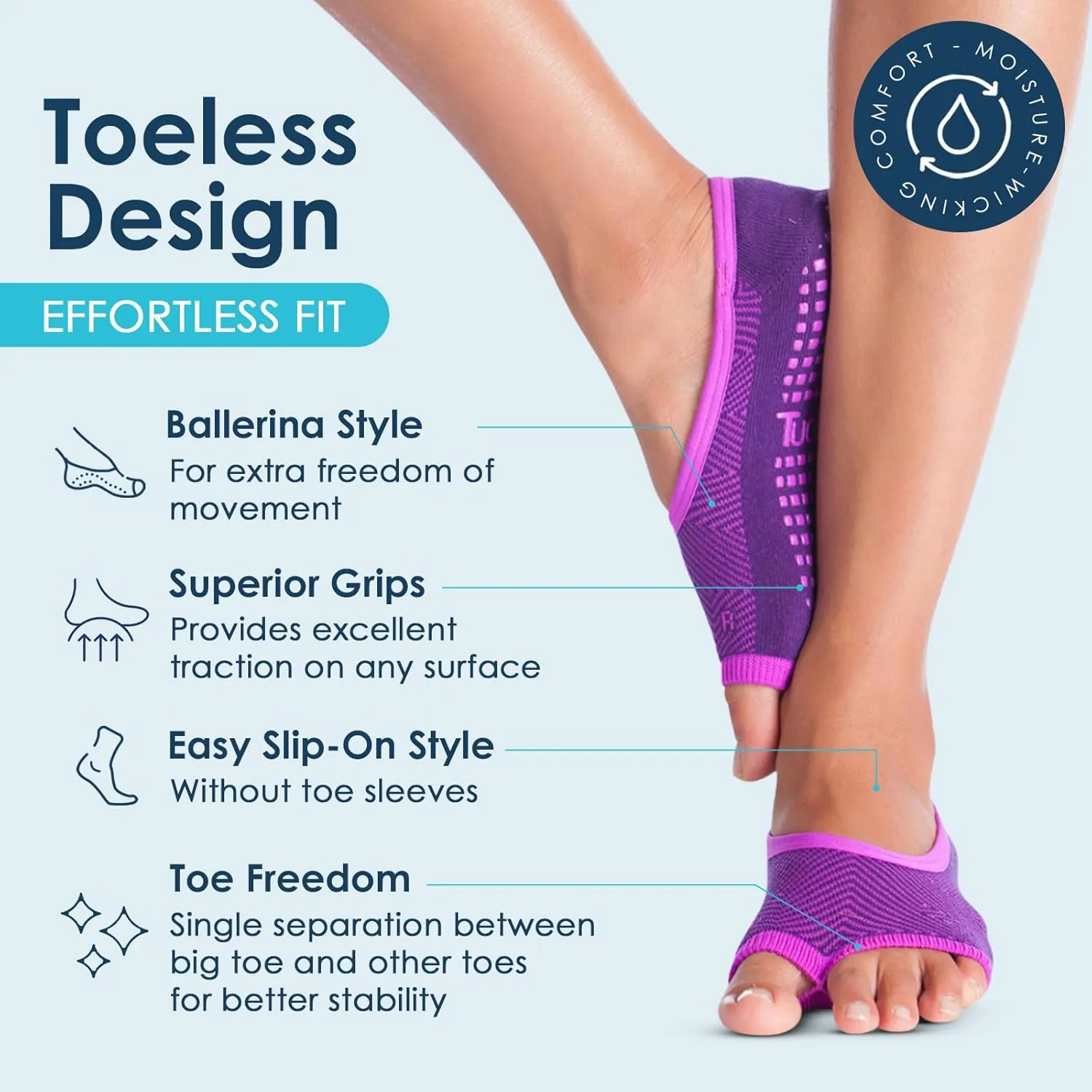 Tucketts Ballerina Ballet Socks for Women, NonSlip Toeless Pilates Grip Socks for Barre & Barefoot Workouts, Size 5-9, 1 Pair