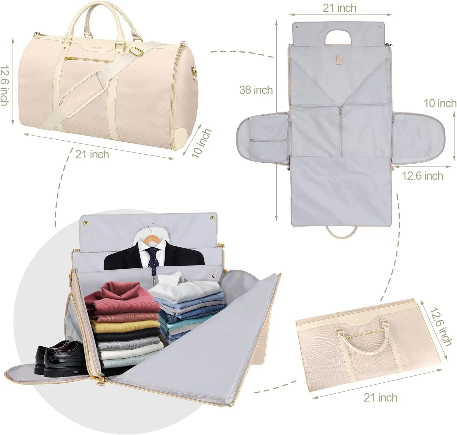 Ultimate 3-in-1 Garment Duffel Bag – Wrinkle-Free, Spacious 50L Capacity, Waterproof, Ideal for Business Trips & Weekend Getaways (Beige)