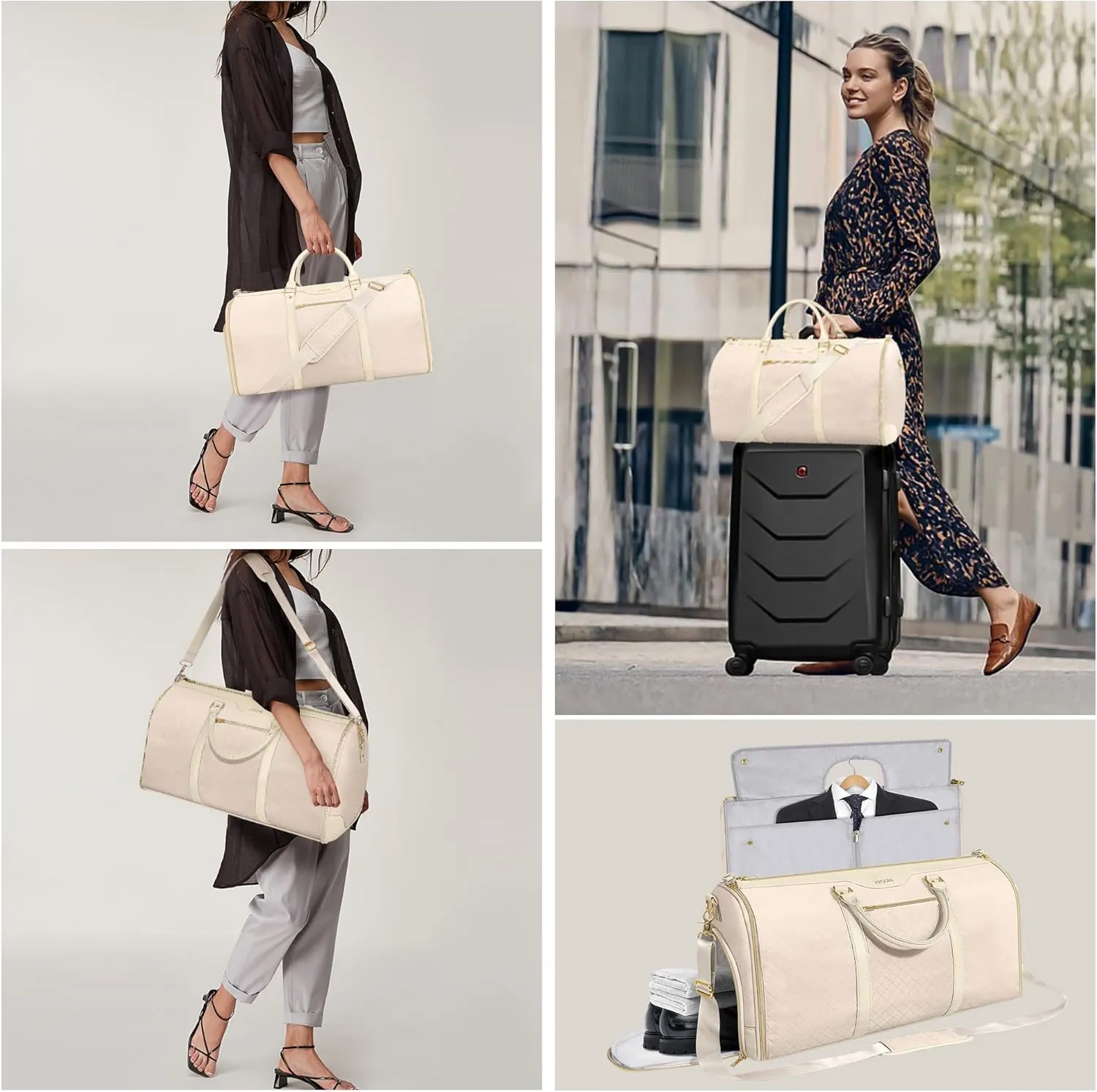 Ultimate 3-in-1 Garment Duffel Bag – Wrinkle-Free, Spacious 50L Capacity, Waterproof, Ideal for Business Trips & Weekend Getaways (Beige)