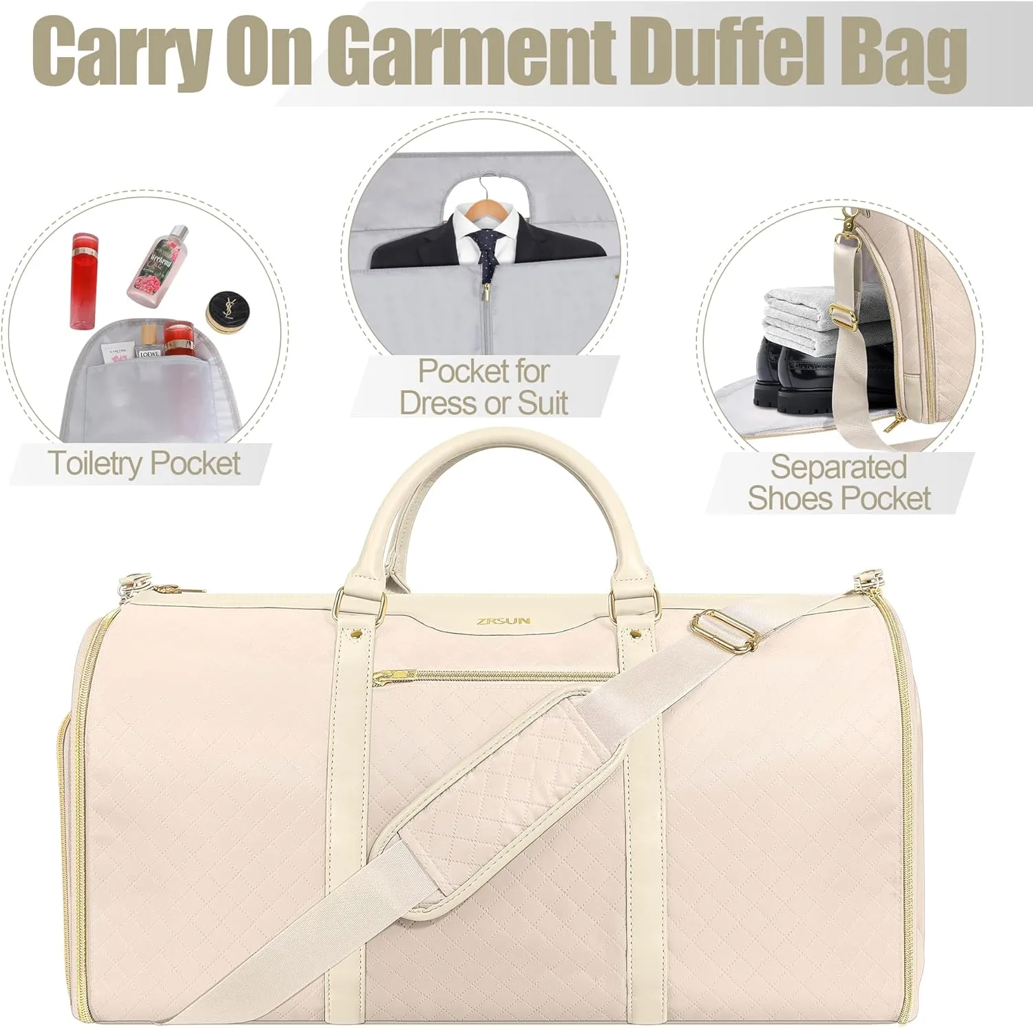Ultimate 3-in-1 Garment Duffel Bag – Wrinkle-Free, Spacious 50L Capacity, Waterproof, Ideal for Business Trips & Weekend Getaways (Beige)