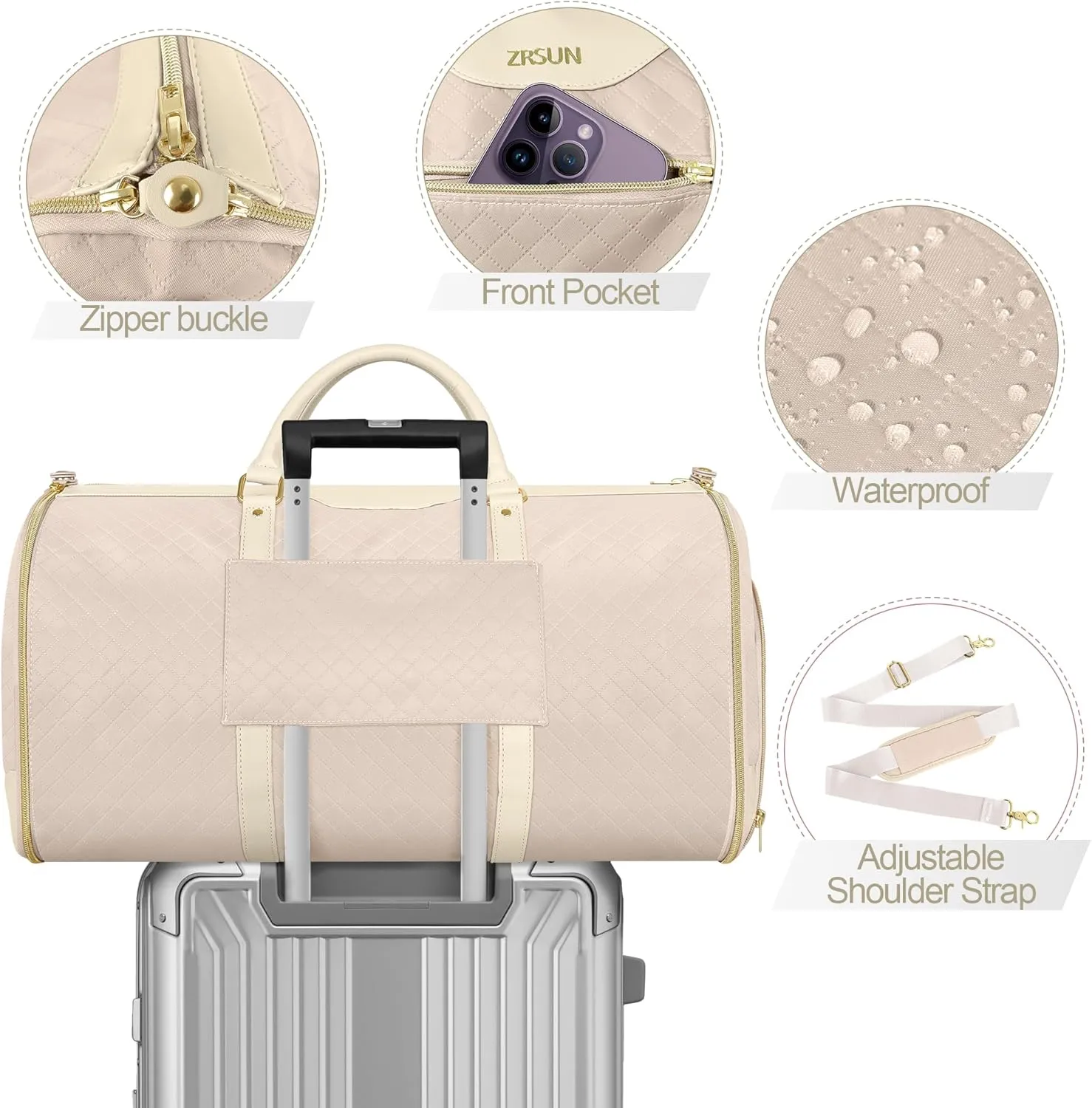 Ultimate 3-in-1 Garment Duffel Bag – Wrinkle-Free, Spacious 50L Capacity, Waterproof, Ideal for Business Trips & Weekend Getaways (Beige)