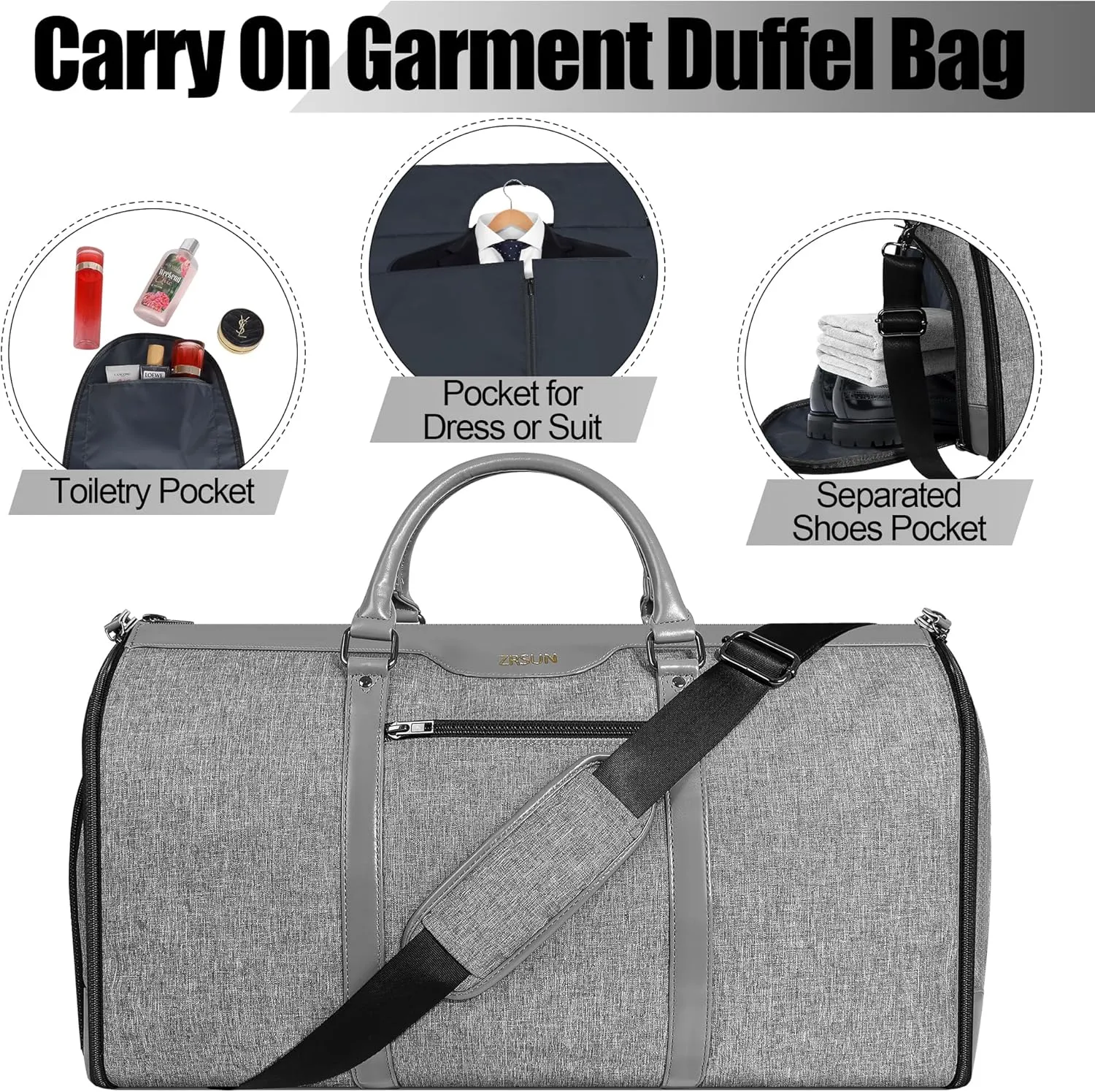 Ultimate 3-in-1 Garment Duffel Bag – Wrinkle-Free, Spacious 50L Capacity, Waterproof, Ideal for Business Trips & Weekend Getaways (Light Grey)