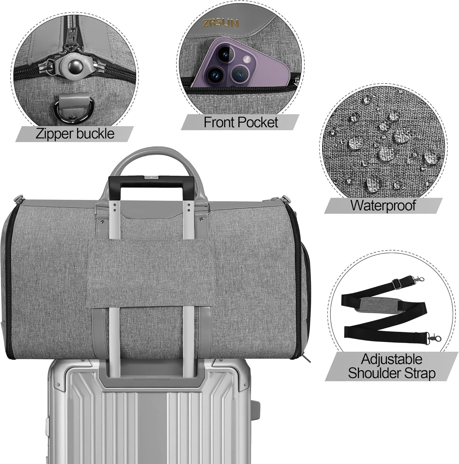 Ultimate 3-in-1 Garment Duffel Bag – Wrinkle-Free, Spacious 50L Capacity, Waterproof, Ideal for Business Trips & Weekend Getaways (Light Grey)