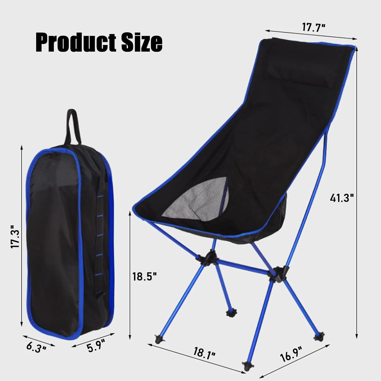 Ultralight Camping Chairs for Adults, High Back Folding Camp Chair with Carry Bag, Aluminum Alloy Frame, Portable Outdoor Folding Chairs for Hiking, Picnics, Beach,Orange