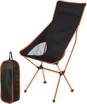 Ultralight Camping Chairs for Adults, High Back Folding Camp Chair with Carry Bag, Aluminum Alloy Frame, Portable Outdoor Folding Chairs for Hiking, Picnics, Beach,Orange