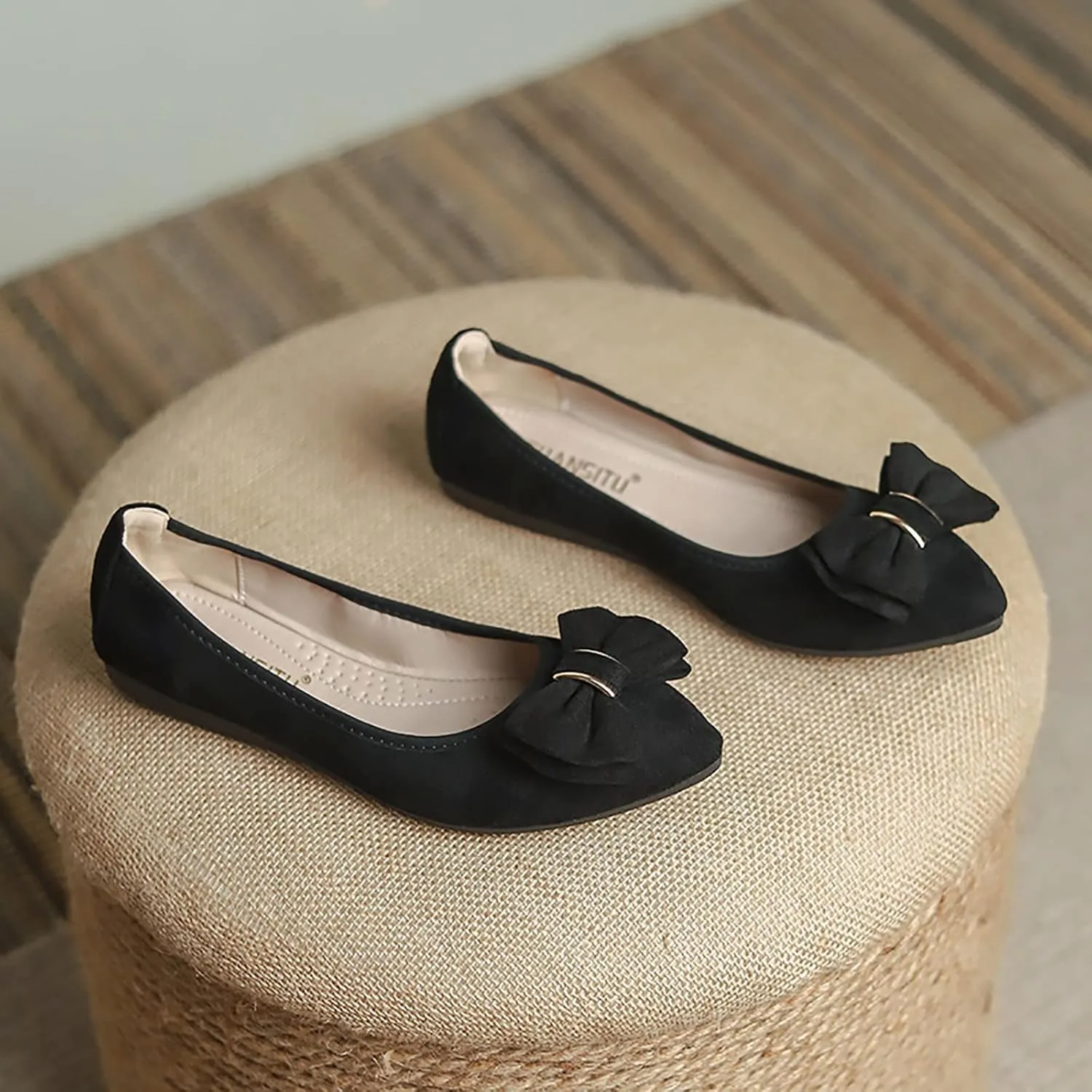 Unifizz Women’s Foldable Ballet Flats Casual Pointed Toe Comfort Soft Suede Slip On Dress Shoes Nude Flats Roll Up Shoes