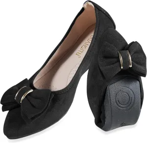 Unifizz Women’s Foldable Ballet Flats Casual Pointed Toe Comfort Soft Suede Slip On Dress Shoes Nude Flats Roll Up Shoes