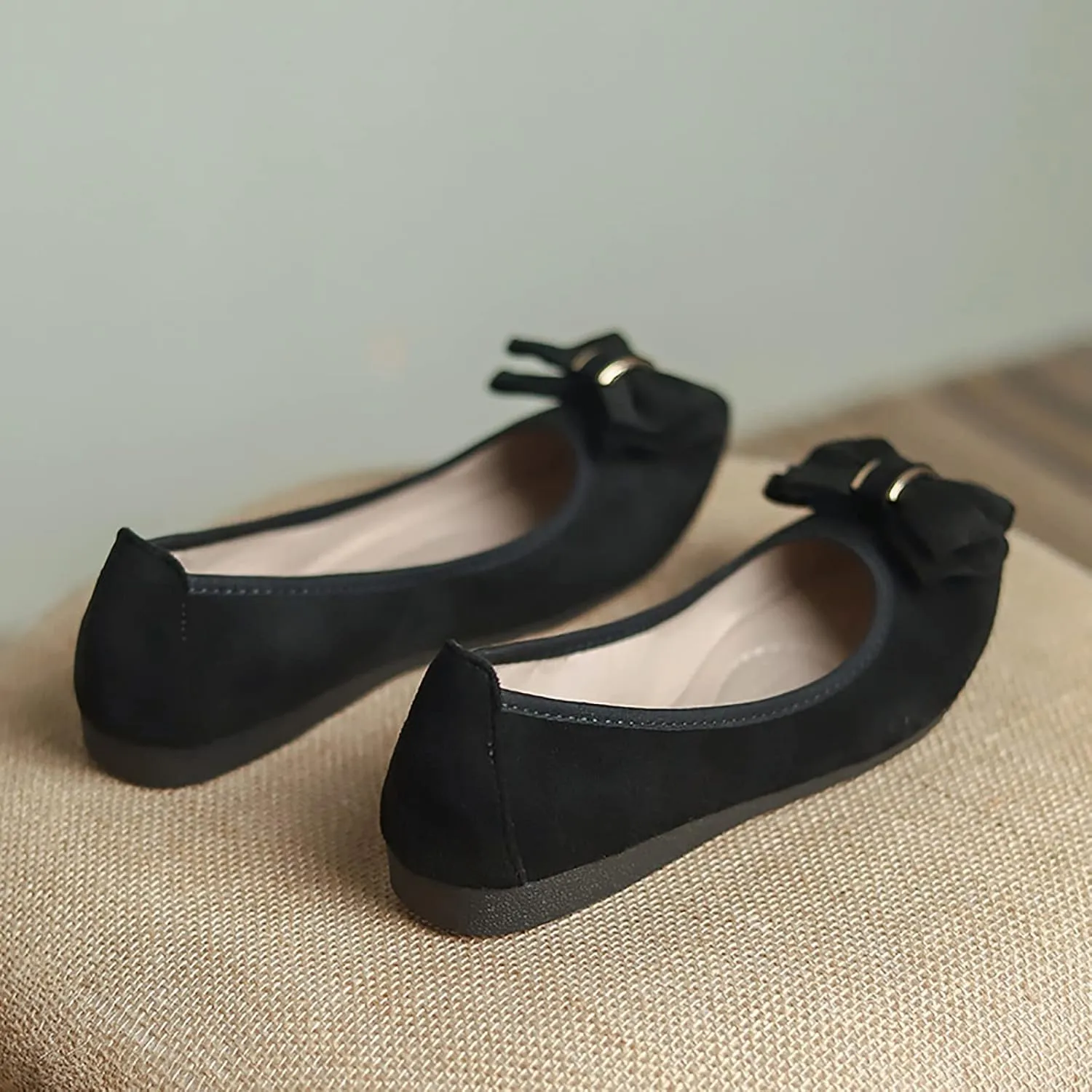 Unifizz Women’s Foldable Ballet Flats Casual Pointed Toe Comfort Soft Suede Slip On Dress Shoes Nude Flats Roll Up Shoes