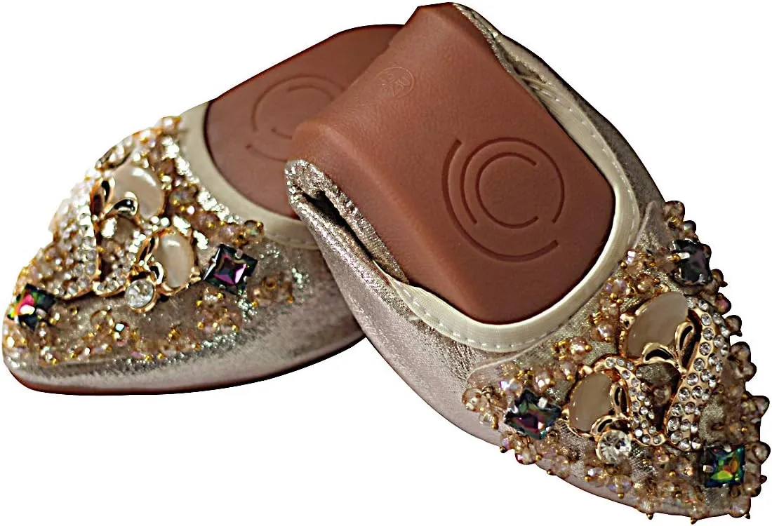 USANDY Women Ballet Flats Rhinestone Wedding Ballerina Shoes Foldable Sparkly Comfort Slip on Flat Shoes