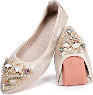 USANDY Women Ballet Flats Rhinestone Wedding Ballerina Shoes Foldable Sparkly Comfort Slip on Flat Shoes