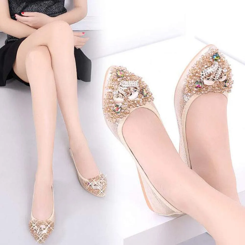 USANDY Women Ballet Flats Rhinestone Wedding Ballerina Shoes Foldable Sparkly Comfort Slip on Flat Shoes