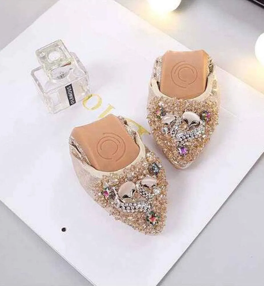 USANDY Women Ballet Flats Rhinestone Wedding Ballerina Shoes Foldable Sparkly Comfort Slip on Flat Shoes