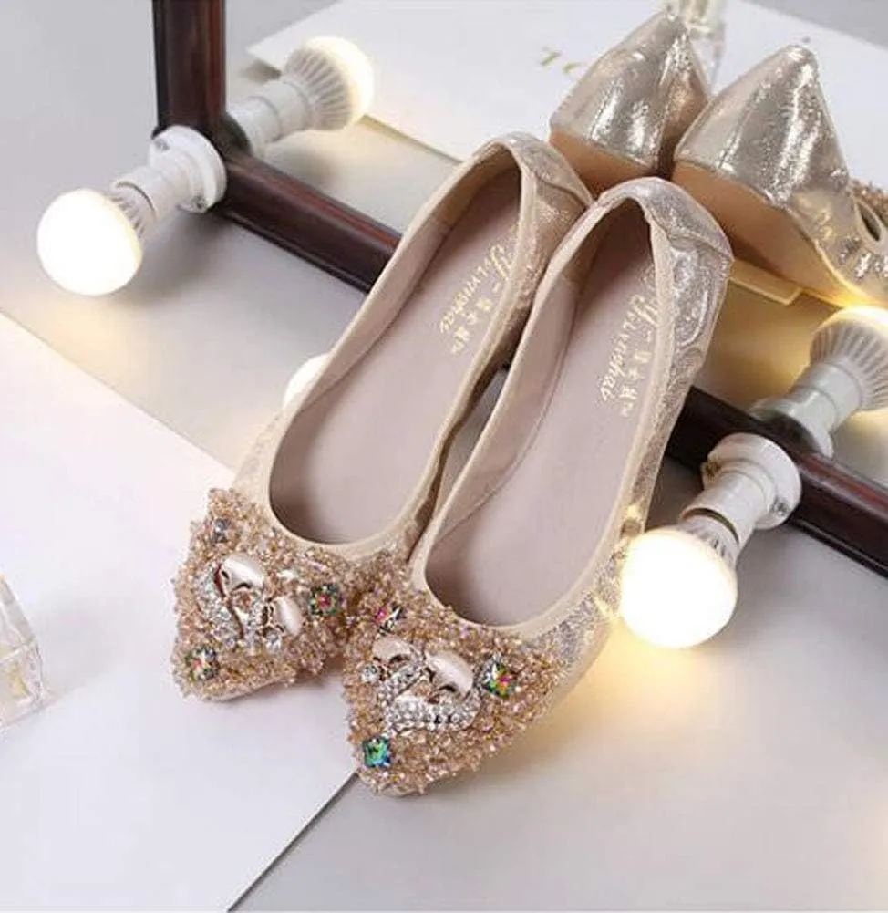 USANDY Women Ballet Flats Rhinestone Wedding Ballerina Shoes Foldable Sparkly Comfort Slip on Flat Shoes