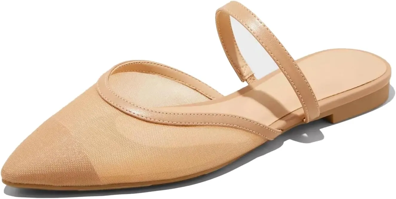 USIMAD Mesh Mule Flats for Women with Arch Support Pointed Toe Memory Foam Insole Casual Comfortable Shoes