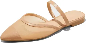 USIMAD Mesh Mule Flats for Women with Arch Support Pointed Toe Memory Foam Insole Casual Comfortable Shoes