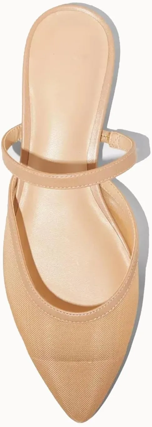USIMAD Mesh Mule Flats for Women with Arch Support Pointed Toe Memory Foam Insole Casual Comfortable Shoes