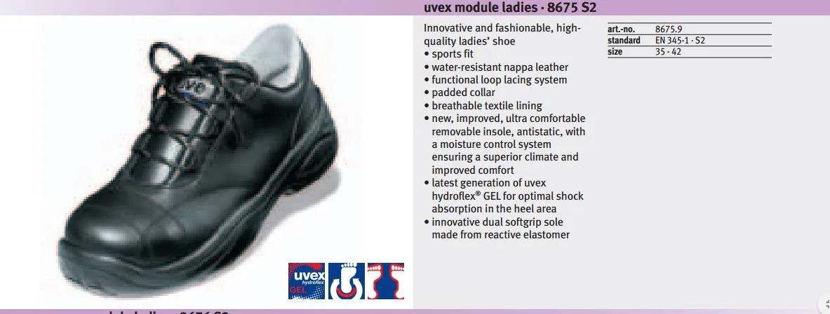 Uvex 8675 Womens Litegrip Safety Shoe Black Antistatic Leather Black