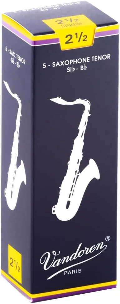 Vandoren SR2225 Tenor Sax Traditional Reeds Strength 2.5; Box of 5