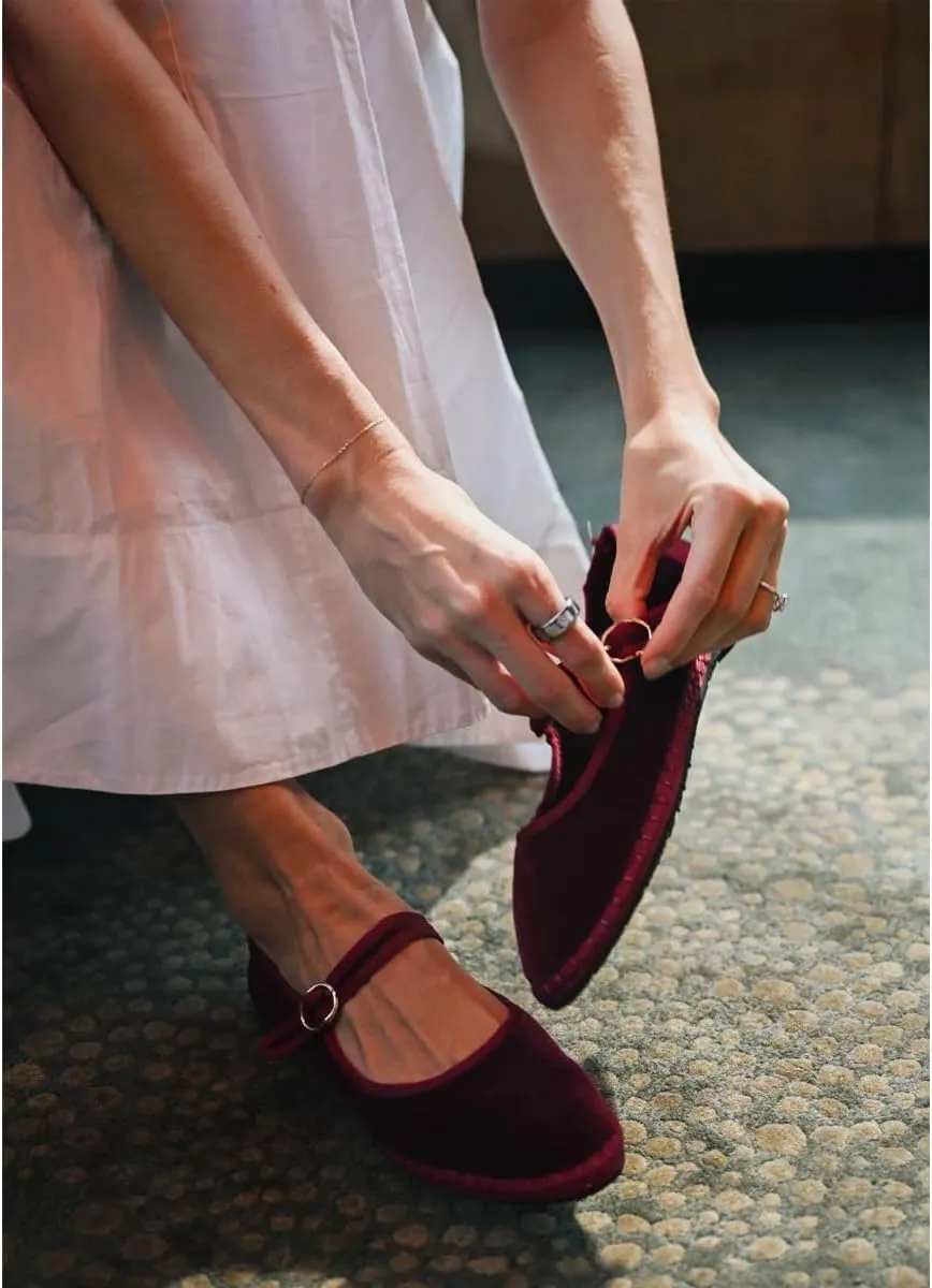 Velvet Mary Janes Women Red Ballet Flats Fall 2024 Y2k Shoes Burgundy Flat Shoes Suede Mary Jane Flats