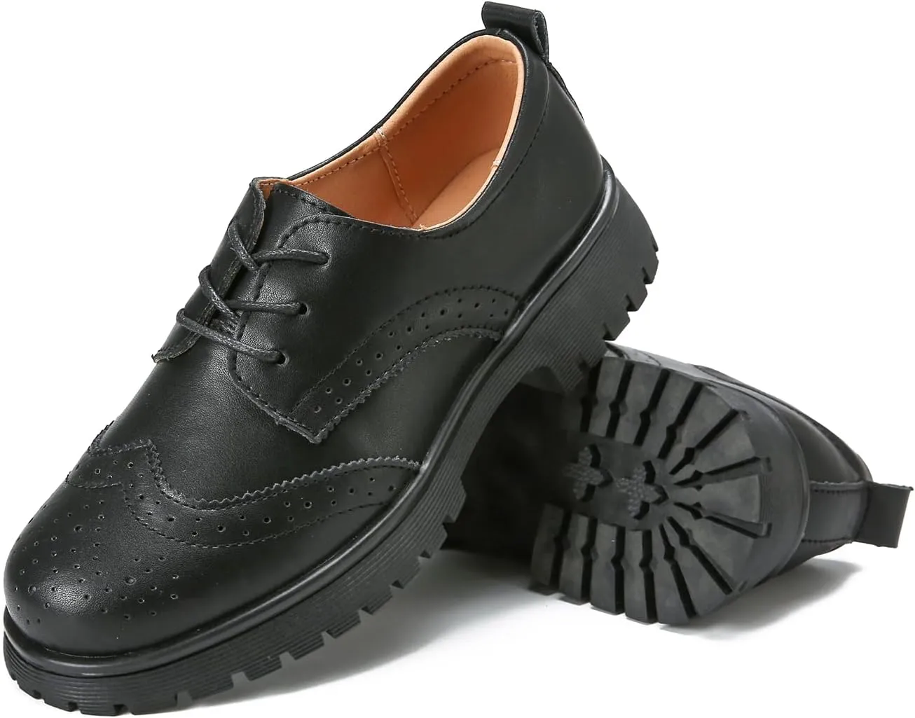 Veroders Women's Wingtip Brogue Oxfords Dress Pumps Platform Lace-Up Round Toe Oxfords Chunky Pumps Business Classic Formal School