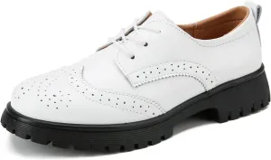 Veroders Women's Wingtip Brogue Oxfords Dress Pumps Platform Lace-Up Round Toe Oxfords Chunky Pumps Business Classic Formal School