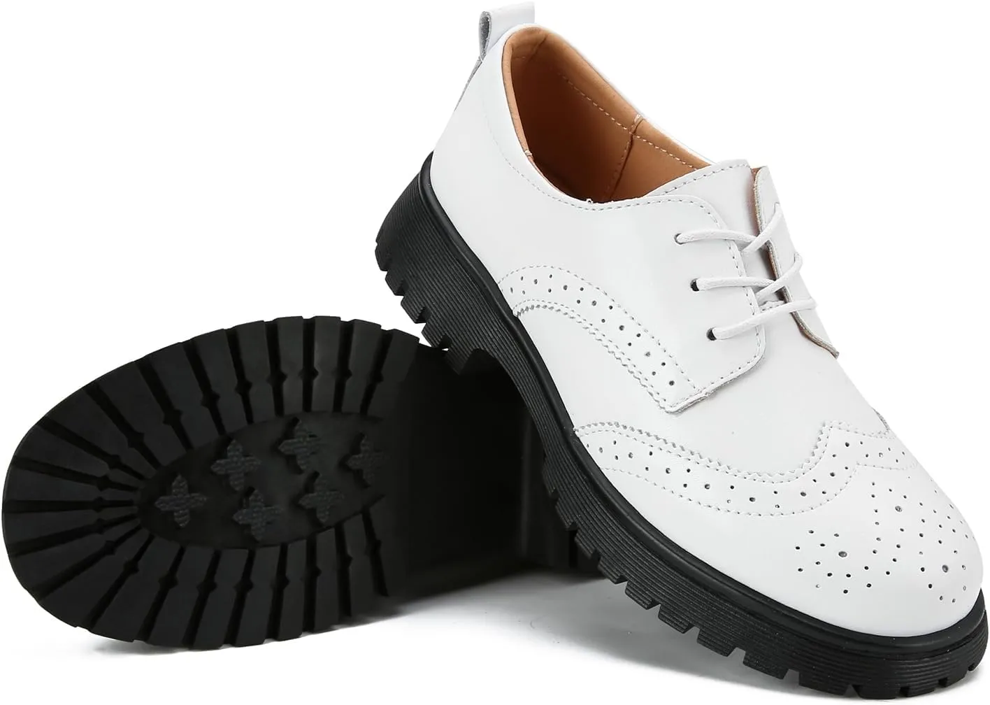 Veroders Women's Wingtip Brogue Oxfords Dress Pumps Platform Lace-Up Round Toe Oxfords Chunky Pumps Business Classic Formal School
